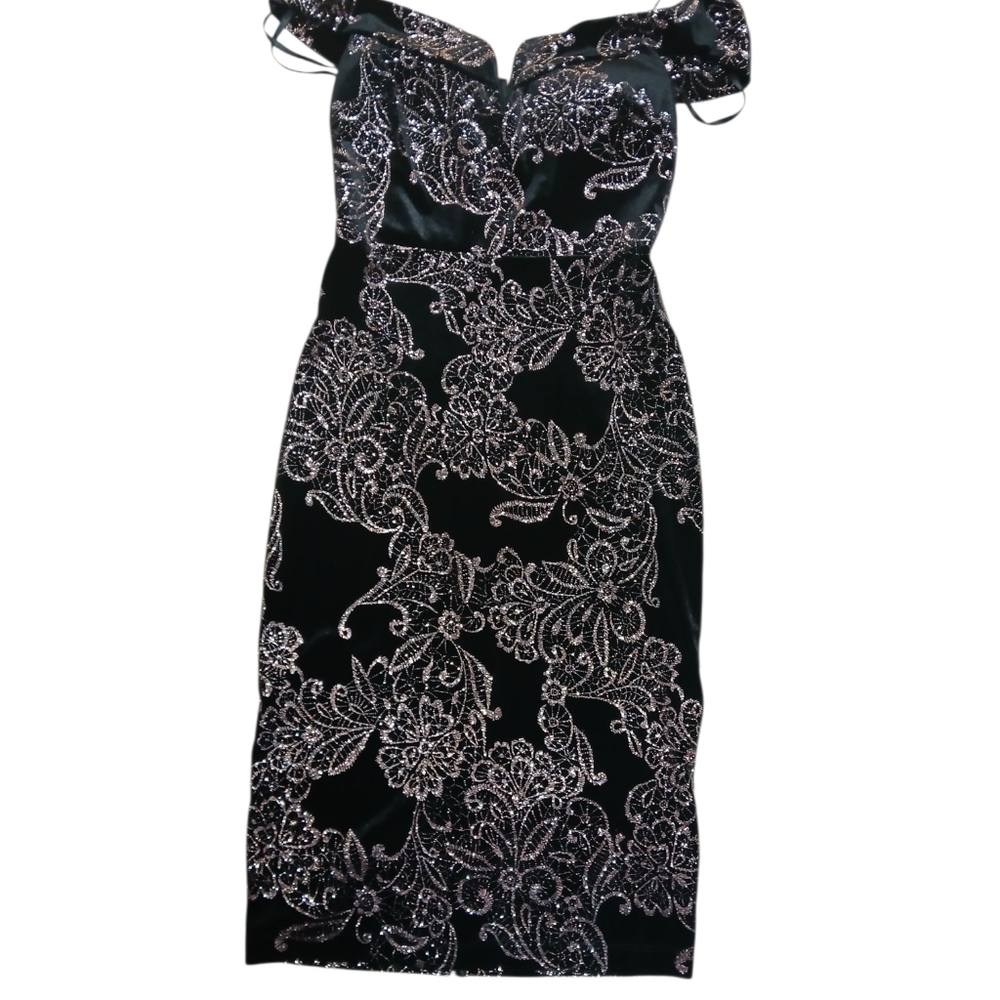 Premier Armour Black And Silver Fliral Paiskey Pattern Dress Size 4